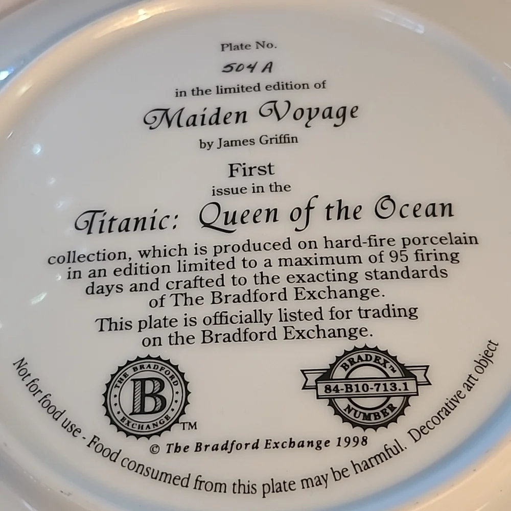 Titanic collector's edition plate Maiden voyage Queen of the ocean